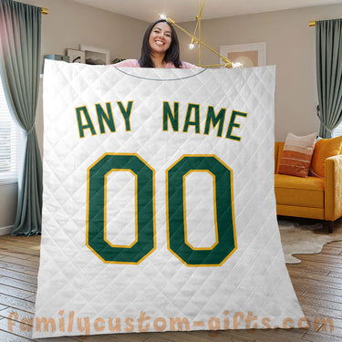 Custom Premium Quilt Blanket Oakland Jersey Baseball Personalized Quilt Gifts for Her & Him